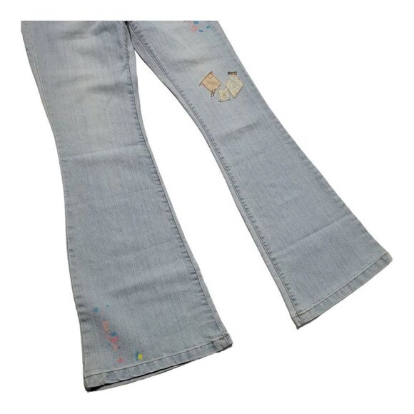 l.e.i Ashley Trouble Blue Light Wash Flare Leg Paint Splatter Jeans Y2K - Picture 7 of 9
